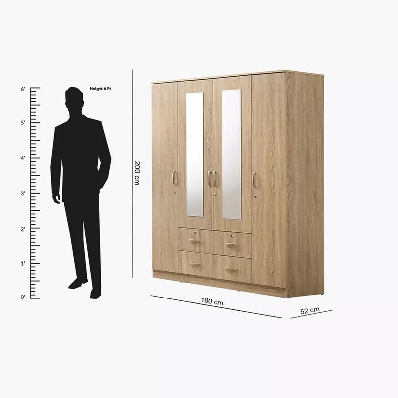 4 door wardrobe with 4 drawers and 2 mirror